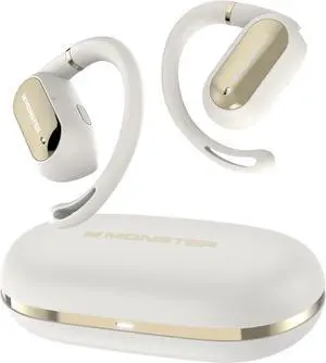 Monster Open Ear AC322, Bluetooth 5.4 Headset, 36H Battery Life, IPX5 Waterproof, Clear Communication, Ergonomic Design, Ear Angle Adjustable, Not Easy to Fall Off Wireless Bluetooth Headset.White