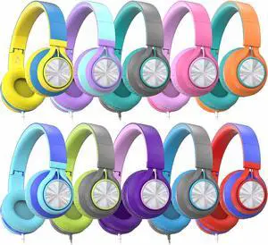 AILIHEN Classroom Headphones Bulk 10 Pack with Microphone - C8 On-Ear Wired Kids Headphones for School with 3.5mm Jack for Library Home Online Learning (Multicolor)