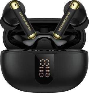 Monster N-Lite 211 Wireless Earbuds Bluetooth 6.0 Stereo Headphones with Noise-Cancelling Mic and LED Display, Built-in Mic for Clear Calls, Waterproof Design for Sports