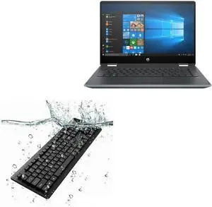 BoxWave Keyboard Compatible with HP Pavilion 14-DH1000 (14 in) - AquaProof USB Keyboard, Washable Waterproof Water Resistant - Jet Black
