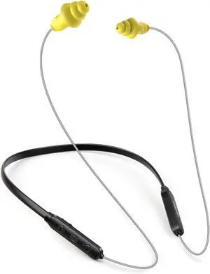 HomeSpot Noise Reduction Wireless Neckband Headphones with Qualcomm aptX HD, 27dB NRR, CVC Noise Cancelling Mic & Controls and 20H Playtime for Work Safety OSHA Compliant - Gray Wire Yellow Earbuds