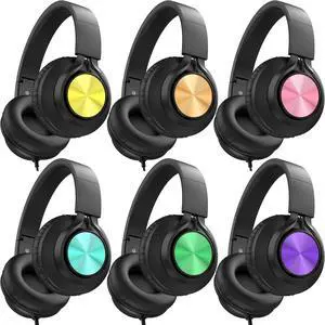 AILIHEN Classroom Headphones Bulk 6 Pack - Kids Headphones for School K-12 Class & Teachers, Foldable Wired Headset with Microphone & 3.5mm Jack for Student Laptop Tablets Chromebook (6 Colorful)