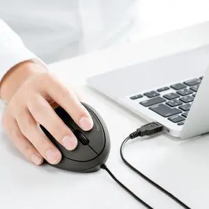 SANWA Wired Ergonomic Mouse, Optical Vertical Mice for Small Hands, Reduce Wrist Strain, 1000/1600 Adjustable DPI, 6 Buttons, Compatible with MacBook, PC, Laptop, Desktop, Windows, Mac OS, Black