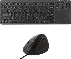 SANWA Multi Device Bluetooth Keyboard with Touchpad and ERG16 Wired Ergonomic Mouse, Rechargeable Keyboard and Vertical Mouse, 1000/1600 DPI, Compatible with Mac, PC, Laptop, Windows, Black