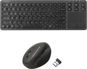 SANWA Multi Device Bluetooth Keyboard with Touchpad and 2.4G Wireless Ergo Mouse, Rechargeable Keyboard and Vertical Mouse, 800/1200/1600 DPI, Compatible with Mac, Windows, Laptop, iOS, Android, Black