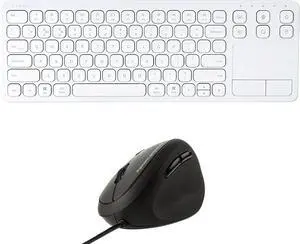 SANWA Multi Device Bluetooth Keyboard with Touchpad and ERG16 Wired Ergonomic Mouse, Rechargeable Keyboard and Vertical Mouse, 1000/1600 DPI, Compatible with Mac, PC, Laptop, Windows