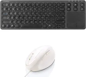 SANWA Multi Device Bluetooth Keyboard with Touchpad and ERG16W Wired Ergonomic Mouse, Rechargeable Keyboard and Vertical Mouse, 1000/1600 DPI, Compatible with Mac, PC, Laptop, Windows