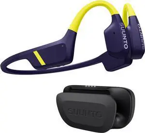 SUUNTO Aqua Swimming Open-Ear Bluetooth Headphones, 32GB MP3 Bone Conduction Player for Running & Cycling, Head Movement Control & Dual-Mic, IP68 Waterproof, 30H Playtime w/Powerbank, Lime Blue