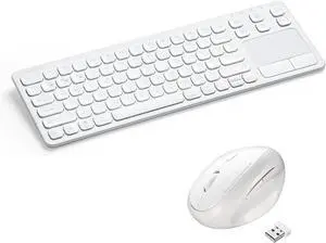 SANWA Multi Device Bluetooth Keyboard with Touchpad and White 2.4G Wireless Ergo Mouse, Rechargeable Keyboard and Vertical Mouse, 800/1200/1600 DPI, Compatible with Mac, Windows, Laptop, iOS, Android