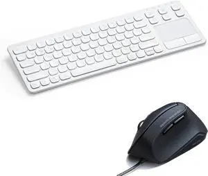 SANWA 3-Device Bluetooth Keyboard with Touchpad and Wired Ergonomic Mouse Set, Rechargeable Keyboard + Vertical Computer Mice, 1000/1600 DPI, Compatible with Mac, Windows, Android, iOS, Laptop