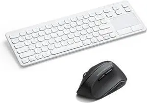 SANWA 3-Device Bluetooth Keyboard with Touchpad and Bluetooth Ergonomic Mouse Set, Rechargeable Keyboard and Silent Programmable Computer Mice, Compatible with Mac, Windows, Android, iOS
