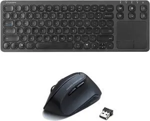 SANWA 3-Device Bluetooth Keyboard with Touchpad and 2.4G Wireless Ergonomic Mouse Set, Rechargeable Keyboard and Silent Programmable Computer Mice, Compatible with Mac, Windows, Android, iOS, Black
