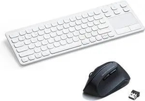 SANWA 3-Device Bluetooth Keyboard with Touchpad and 2.4G Wireless Ergonomic Mouse Set, Rechargeable Keyboard and Silent Programmable Computer Mice, Compatible with Mac, Windows, Android, iOS