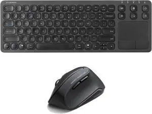 SANWA 3-Device Bluetooth Keyboard with Touchpad and Bluetooth Ergonomic Mouse Set, Rechargeable Keyboard and Silent Programmable Computer Mice, Compatible with Mac, Windows, Android, iOS, Black