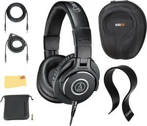 Audio-Technica ATH-M40x Professional Monitor Headphones - Black Bundle with Case, Stand, Pouch, and Austin Bazaar Polishing Cloth
