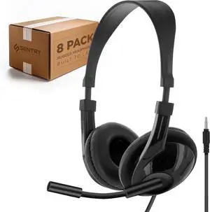 SENTRY Bulk Rugged School Headphones, Durable for Kids, Students, Teachers, Classrooms, 3.5mm or USB-C Jack Options, Optional Boom Mic for Online Learning (8 Count - 3.5mm with Boom Mic, 8, Count)
