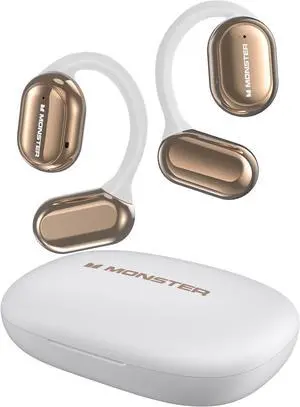 Monster Open Free AC100 Open Ear Bluetooth 5.3 Headphones, Wireless Earbuds with Earhooks, Immersive Stereo Sound by 16mm Large Driver, Clear Calls, 30H Playtime, for Workout, White