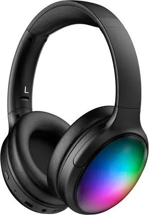 Bluetooth Headphone with Cool RGB Light, Foldable Lightweight Wireless Over Ear Headphone, 90° Rotatable Earcups, HiFi Stereo with Deep Bass Audio for Travel, iPad Cellphone Laptop PC