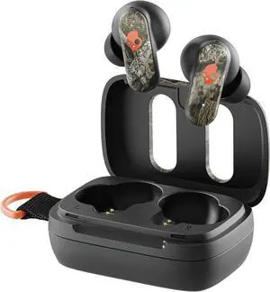 Skullcandy Dime 3 Wireless Earbuds, Bluetooth Headphones, Noise Isolating Fit, Up to 20 Hours Battery, Microphone for iPhone Android, Easy Carry with Integrated Lanyard - Realtree APX Black/Orange
