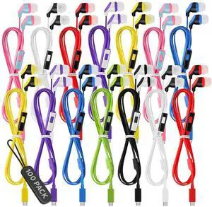 100 Pack Wired USB C Earbuds with Microphone, Type C In-Ear Headphones for Chromebooks, iPads with USB-C, MacBook, Android Tablets, Galaxy, Pixel, Classroom Bulk Headphones for Type C Devices
