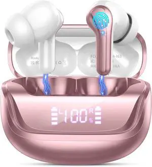 Wireless Earbuds, Bluetooth 5.4 Headphones Deep Bass Stereo, in-Ear Earphones with 4 ENC Mics, 45H Playtime LED Display Mini Charging Case Ear Buds, IP7 Waterproof Wireless Headphones for Android iOS