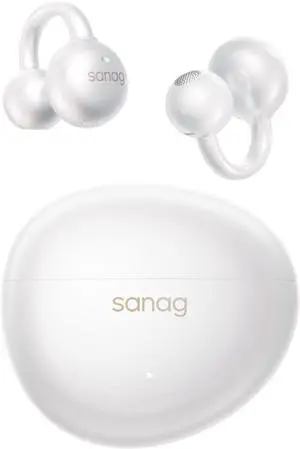 Sanag S7S AI Open Ear Free Clip-On Headphones, HiFi 20Hz Lossless Bass Earbuds, True Wireless Bluetooth Earphones with Microphone, IPX4 Waterproof Sports Running, Sleep Music Smart AI App (White)