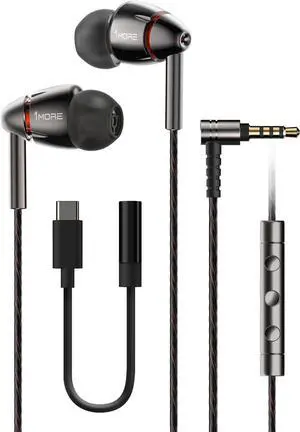 1MORE in-Ear Headphones Hi-Res Audio, Quad Driver Wired Earbuds with 3.5mm Jack, Deep Bass Stereo Sound, Built-in Microphone/Remote, 8 Ergonomic Fit Ear Tips, Tangle-Free Cable, Silver/Gray