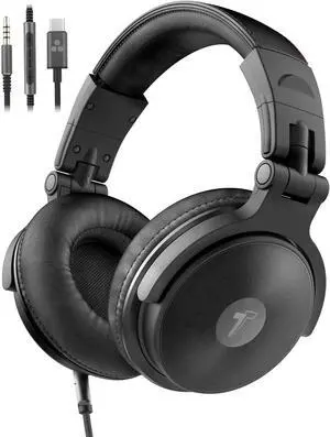 ENCASED USB-C Over Ear Headphones Wired (V200 Pro) Closed Back Studio DJ Monitor Earphones, USB Type-C Connector with Mic, Volume Remote (50mm Neodymium Drivers)