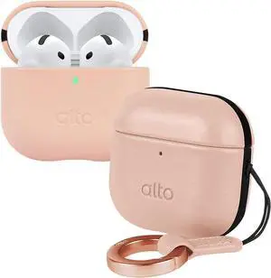 Alto Case for AirPods 4 with Keychain, Italian Leather Case Cover Compatible AirPods 4nd Generation Women Men Protective Hard Shell Supports Wireless Charging Front LED Visible (Misty Pink)