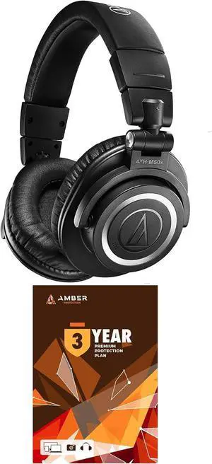 Audio Technica ATH-M50XBT2 Black Total Wireless On-Ear Headphones with 3 Year Amber Protection Plan (2021)