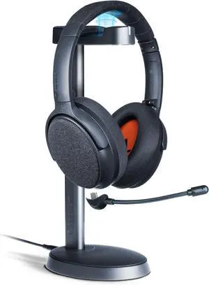 ONANOFF Fokus+ Headset | Active Noise Cancelling Bluetooth Headphones + Detachable Boom Mic and 50 Hours Battery Life, Included Headphone Stand for Wireless Charging (Midnight Blue)