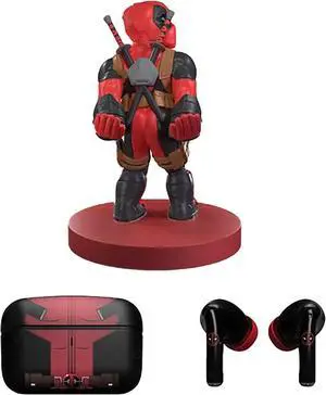 Exquisite Gaming: Buds Pro & Holdems Bundle - Deadpool - Wireless Bluetooth Earbuds & Case, Character Device Holder/Figure, Licensed Marvel Set