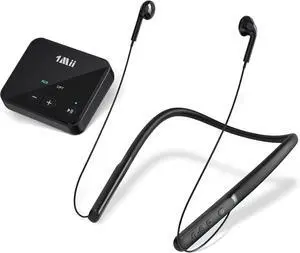 1Mii Wireless Headphones for TV, Wireless Neckband Earbuds for TV Watching for Seniors with Transmitter, No Audio Delay, Auto-Pair, Plug n Play, 3,5mm AUX/RCA/Optical,Lightweight and Comfortable