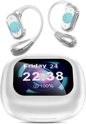AI Translation Earbuds, Language Translation Earbuds 3-in-1 OWS LCD Touch Screen, Two-Way Translation Device Earbuds 144 Languages & Accents Real-Time Translation Earphone - White