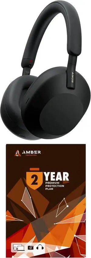 SONY WH-1000XM5-BLACK Wireless Over-Ear Noise Canceling Headphones - Black with 2 Year Amber Protection Plan (2022)