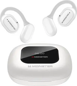 Monster Open Touch Pro 100, Open Ear Headphones Touch Screen Earbuds, Bluetooth Earbuds with ENC Clear Talk, Wireless Ear Buds Support TF Card, EQ Modes, Comfort Fit, IPX5, 30H Playback, White