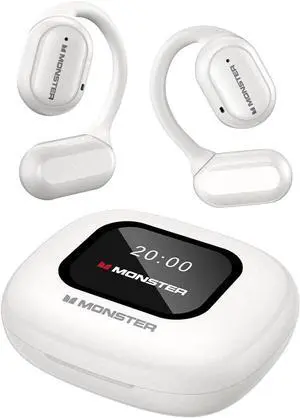 Monster Open Touch Pro 100, Open Ear Headphones Touch Screen Earbuds, Bluetooth Earbuds with ENC Clear Talk, Wireless Ear Buds Support TF Card, EQ Modes, Comfort Fit, IPX5, 30H Playback, White