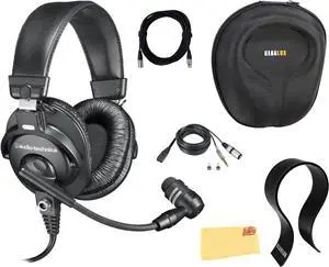 Audio-Technica BPHS1 Broadcast Stereo Headset - Black Bundle with Case, Stand, XLR Cable, and Austin Bazaar Polishing Cloth