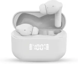 Naztech Xpods Pro ANC True Wireless Earbuds - Bluetooth 5.4 Noise Cancelling with 4X Voice-Isolating Mics, IPX5 Waterproof, LED Display, Wireless Charging Case, Bluetooth Earbuds - White