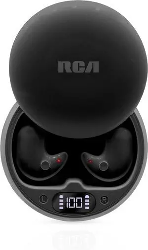RCA Wave-80 True Wireless Earbuds, 20H Playtime, Hi-Res Audio, Big Bass, Transparency Mode, Black