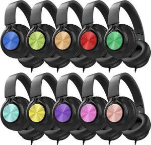 AILIHEN Headphones Wired 10-Pack Bulk for School Students Kids K-12 ClassroomAdjustable, Foldable, Over-Ear Headsets ((Light Color)