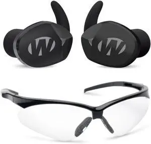 Walker's Restrictor Bluetooth Noise-Reduction Earbuds Black with Shooting Glasses (Clear)