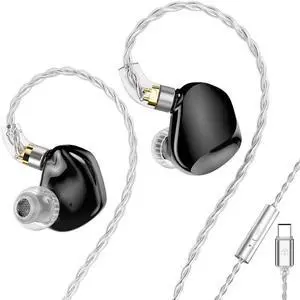 TRN VX Pro+ 1DD+8BA Flagship HiFi Earphones with Microphone, 2Pin-Detachable Cable & High-Resolution Audio (Type-C/Pearl Black)