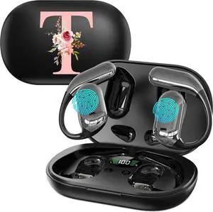 Personalized Wireless Earbuds,AI Translation Earbuds,Real-Time Language Translator Earbuds with Floral Initial Design,3-in-1 Wireless Bluetooth Noise Cancelling In-Ear Headphones,Gift for Mother's Day