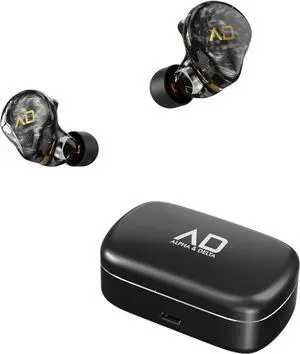Alpha & Delta KS100 Resin-Based True Wireless Earphones with All Day Battery Life and Hybrid Drivers (Hybrid Drivers (1 DD + 1BA), Black Faceplate)