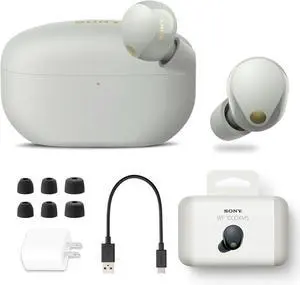 Sony WF-1000XM5 Truly Wireless Bluetooth Noise Canceling Earbuds Headphones with Voice Built in, Silver (WF1000XM5/S) + USB Adapter