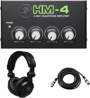 Mackie HM-4 4-Way Headphone Amplifier, Bundle with TAPH100 Headphones and 1/4" TRS Male Cable