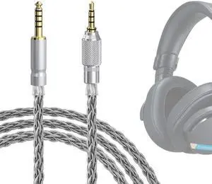 GEEKRIA Apollo Silver-Plated Upgrade 4.4mm to 3.5mm Audio Cable Compatible with Sony MDR-MV1 MDR-M1 MDR-M1ST Headphones Replacement Cord with Threaded Knob Locking Device (4.9ft / 1.5m)