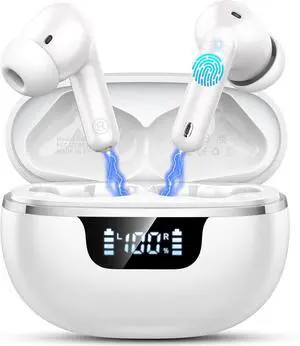 Wireless Earbuds Bluetooth 5.4 Headphones Noise Cancelling, 40H Playtime Bluetooth Ear Bud with Dynamic Drivers Stereo, Sports Earphones Wireless with LED Power Display for Laptop Pad Phones