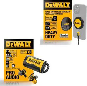 DEWALT Pro Power Bundle: Bluetooth ANC Work Earbuds with Dial Control + 15W Wireless Wall Charger for iPhone